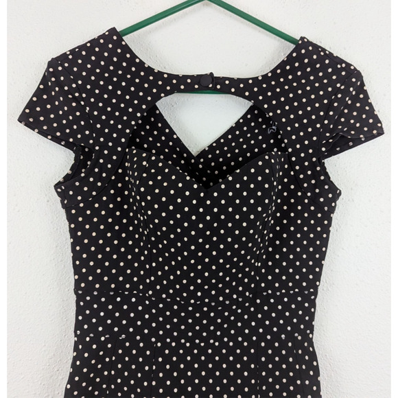 Hell Bunny sz XL Vixen Pin Up Retro Dress bodycon black & polka dots 1365 - Picture 2 of 7
